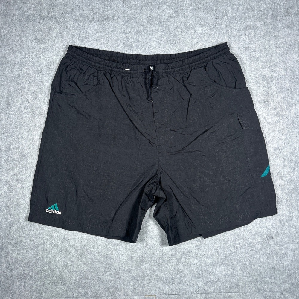 Vintage Adidas Shorts Mens Large Black Nylon Mesh Lined Cargo Athletic 90s beach